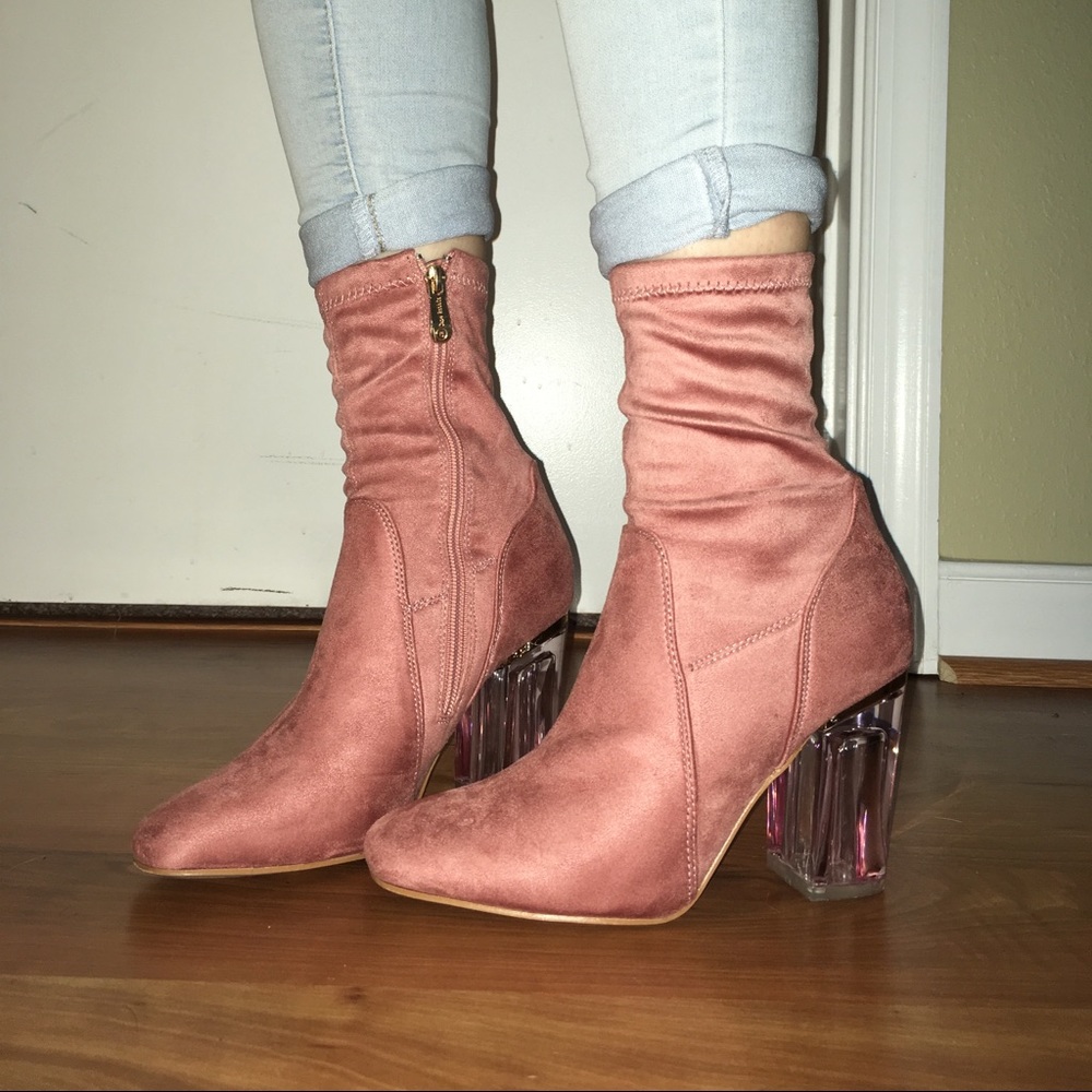 Pink Clear Heeled Boots
